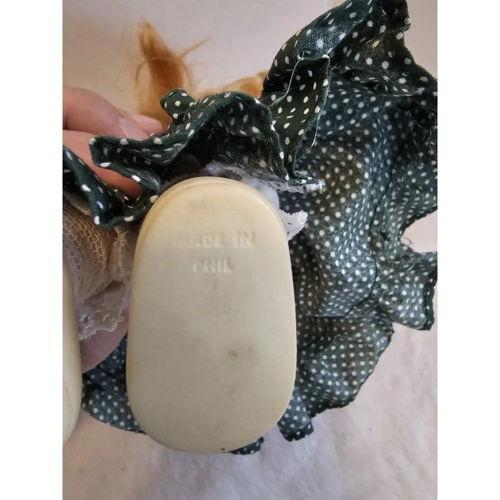 Precious Moments‎ Doll Green Polka Dot Dress Made in Philippines 9